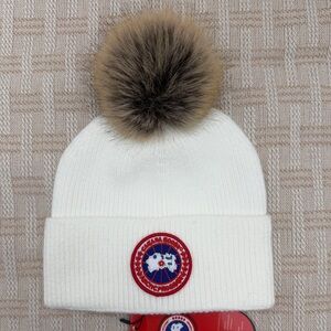Canada Goose White Knit Beanie